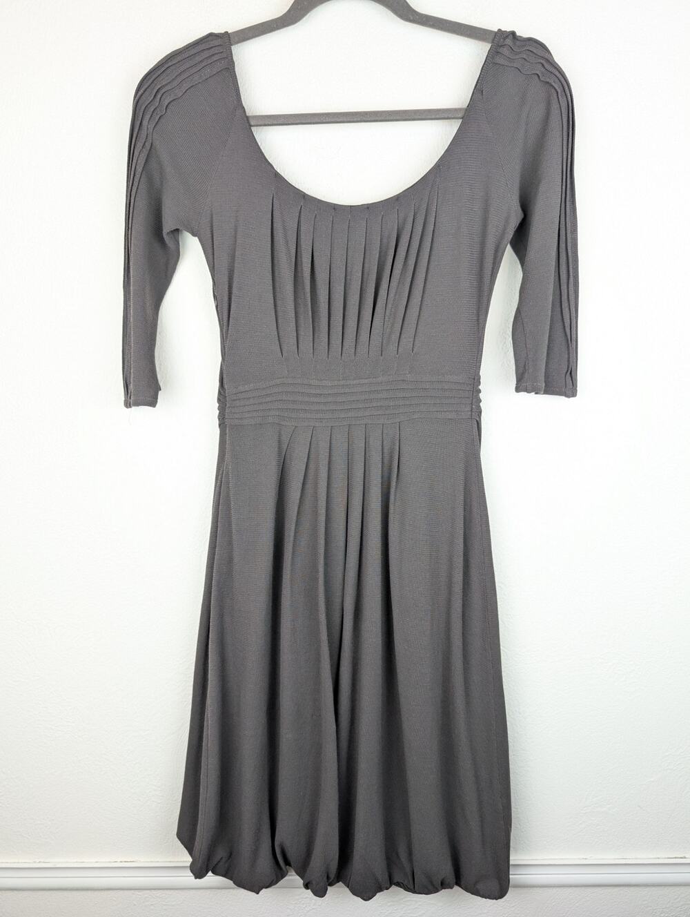 Sportmax Maxmara Dress Pleated Knit Bubble Hem Luxury Designer Italy Gray Size S